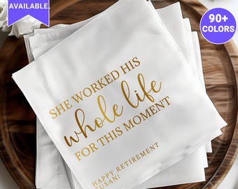 Personalized Retirement Party Napkins: Gold Celebration