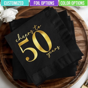 Servilletas para 50 cumpleaños, ¡Saludos por los 50 años! Decoración personalizada con estampado de aluminio.