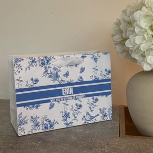 Personalised Paper Gift Bags | Custom Name Luxury Gift Wrapping | Reusable Gift Bag Toile De Fleur
