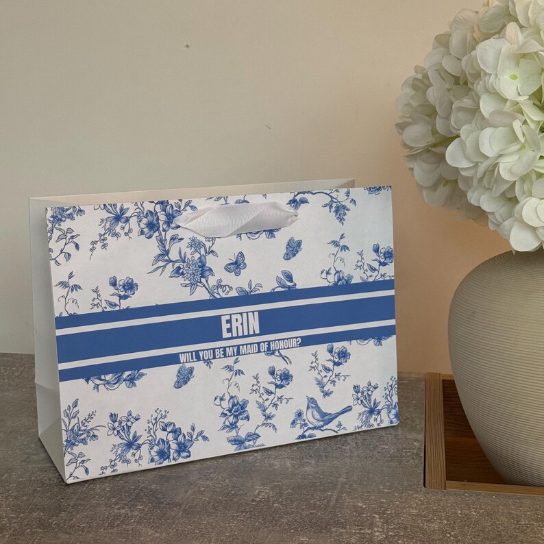 Personalised Paper Gift Bags | Custom Name Luxury Gift Wrapping | Reusable Gift Bag Toile De Fleur