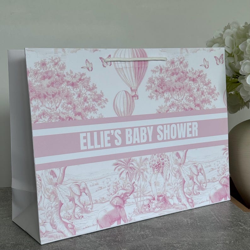 Personalised Paper Gift Bags | Custom Name Luxury Gift Wrapping | Reusable Gift Bag Blush Safari
