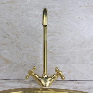 Unlacquered Brass Gooseneck Faucet Solid Brass Vintage Style Kitchen & Bathroom Tap Rustic Sink Mixer