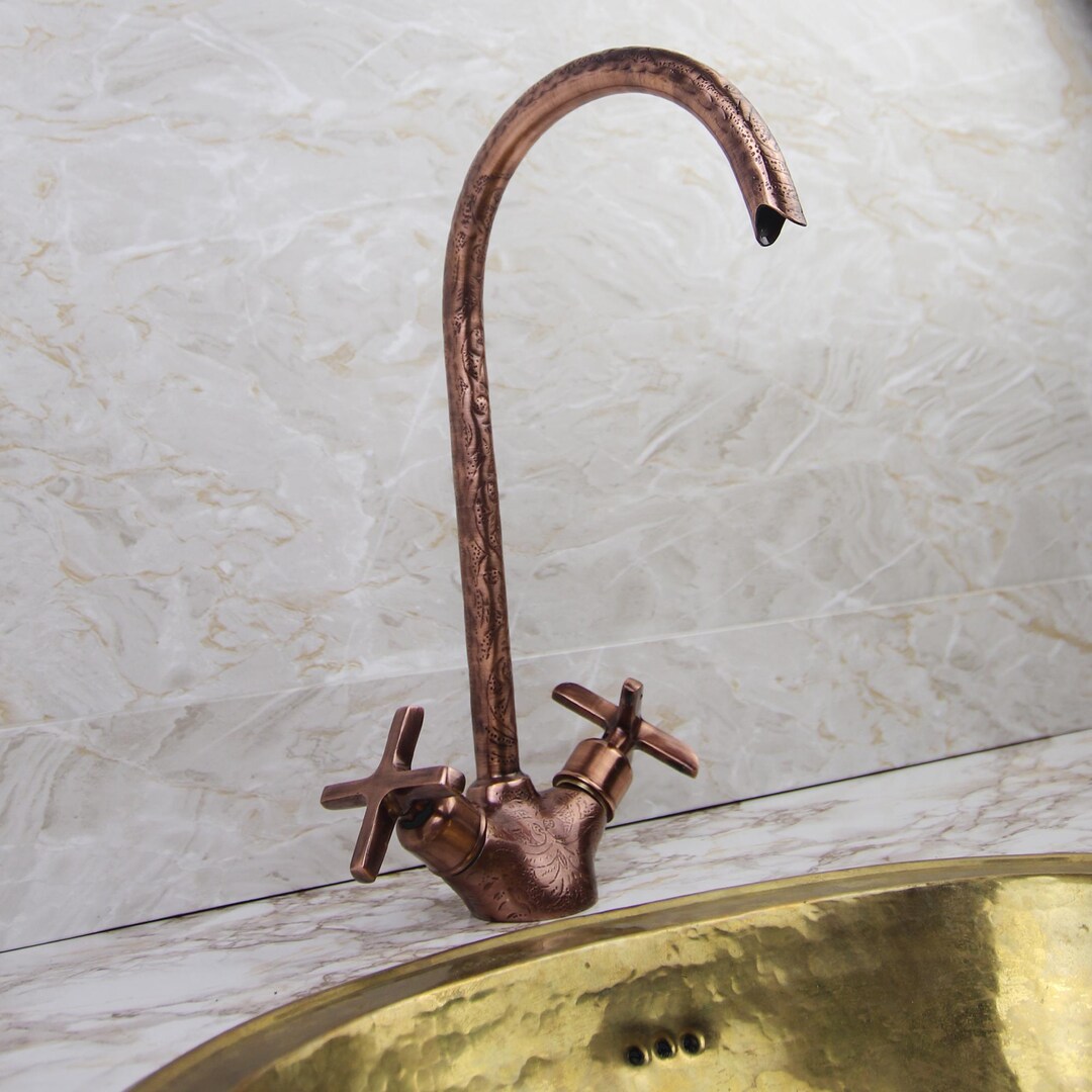 Copper Finish Gooseneck Bathroom Faucet – Handmade Solid Brass With ...
