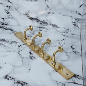Handmade Brass Wall Hook Rack – 4-Hook Moroccan Vintage Style Hanger for Coats, Towels & Keys