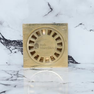 Handmade Moroccan Brass Drain Cover: Minimalist Square Floor Grate
