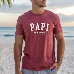 Koszulka Comfort Colors Papi, spersonalizowana koszulka Papi, koszulka na dzień ojca, modna koszulka Papi Est 2025, nowy prezent Papi, spersonalizowana męska koszulka Comfort Colors
