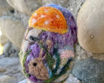 Needle Felted Wool Easter Egg, Mushrooms and a Snail