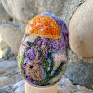 Needle Felted Wool Easter Egg, Mushrooms and a Snail