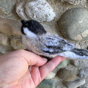 Realistic Needle Felted Wool Chickadee Sculpture