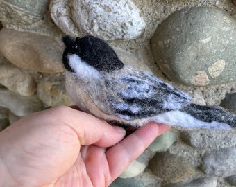 Realistic Needle Felted Wool Chickadee Sculpture