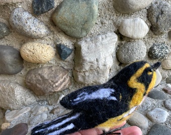 Realistic Needle Felted Wool Blackburnian Warbler Sculpture