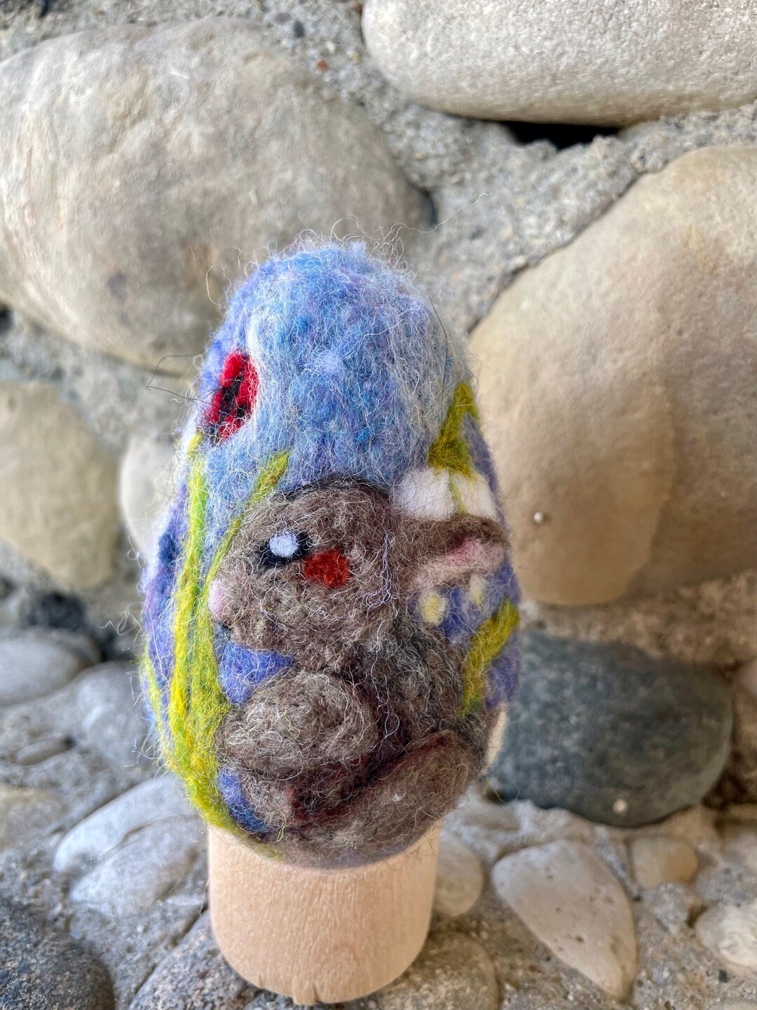 Needle Felted Wool Easter Egg, Rabbit in Wildflowers - Etsy