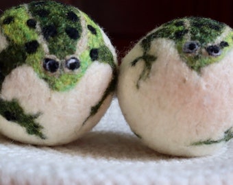 Leopard Frog Felted Wool Dryer Ball and Toy