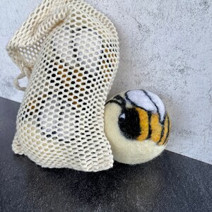 Bee Honeybee Bumblebee Felted Wool Dryer Ball, Farm Toy, Insect Decor, Dryer Ball Set image 9