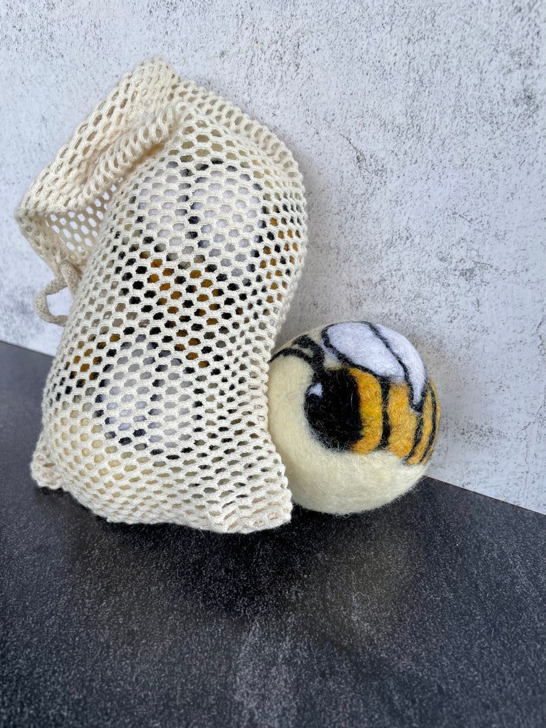 Bee Honeybee Bumblebee Felted Wool Dryer Ball, Farm Toy, Insect Decor, Dryer Ball Set image 9