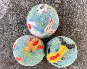 Koi Fish Felted Wool Dryer Ball, Need Felted Koi Sculpture, Pond Toy, Custom Eco Dryer Ball Set