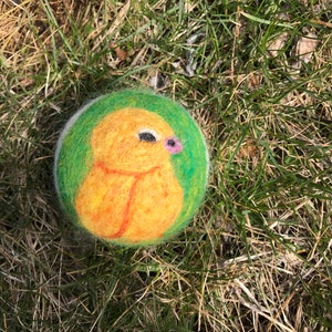 Chick on Grass Green Felted Wool Dryer Ball, Farm Decor, Farm Toy