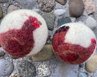 New Hampshire Red Chicken, Poultry, Felted Wool Dryer Ball, Toy, Farm Decor, Farmers Market, Dryer Ball Set