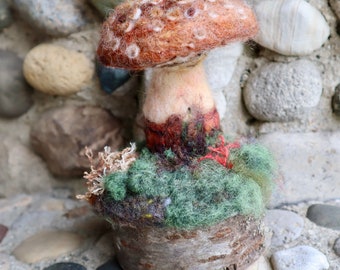 The Blusher Mushroom Sculpture, Needle felted wool fungi model