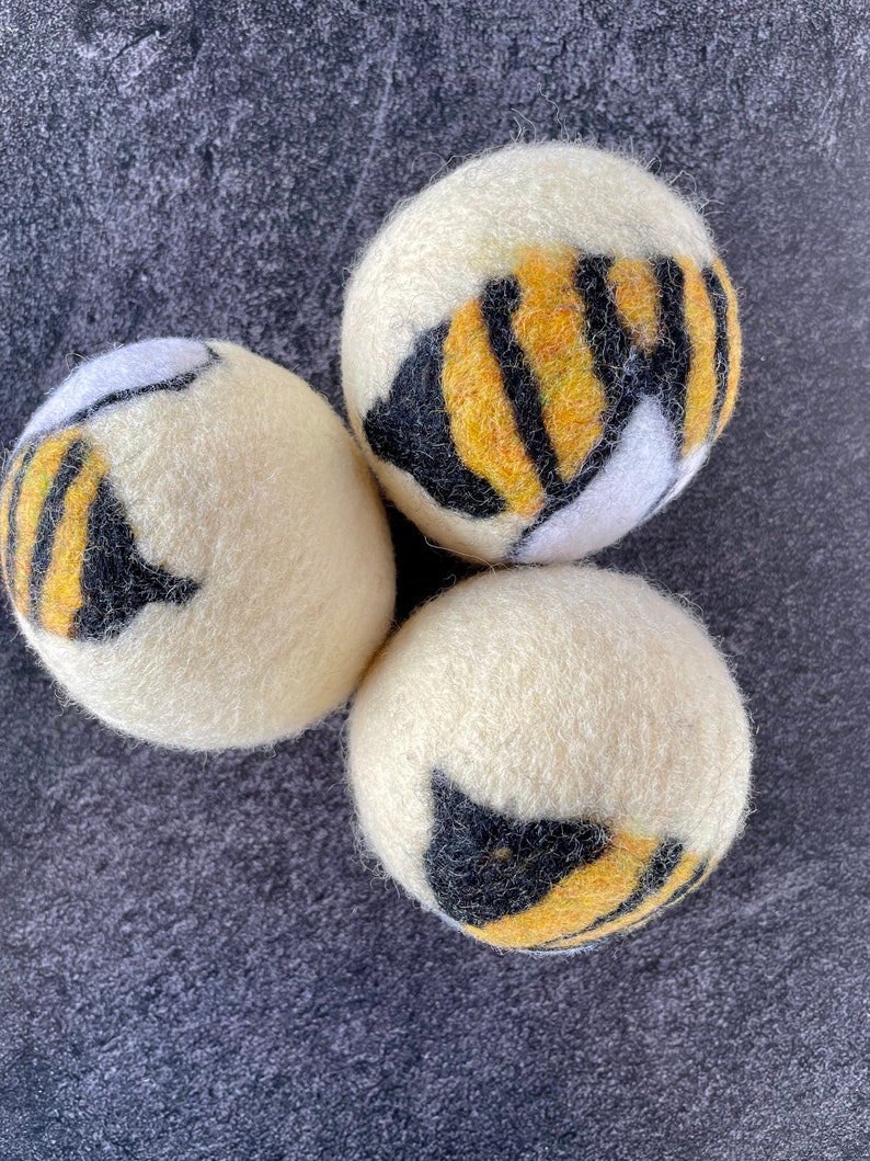 Bee Honeybee Bumblebee Felted Wool Dryer Ball, Farm Toy, Insect Decor, Dryer Ball Set image 6