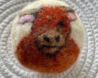 Highland Cow Felted Wool Dryer Ball, Farm Decoration, Eco Dryer Ball Set, Natural Laundry