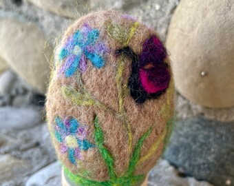 Needle Felted Wool Easter Egg, Bees, Flowers, Ants and Butterflies