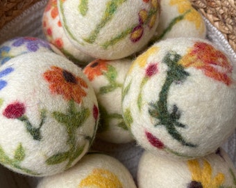 Wildflower Bouquet Felted Wool Dryer Ball, Floral Decor, Botanical Art, Custom Dryer Ball