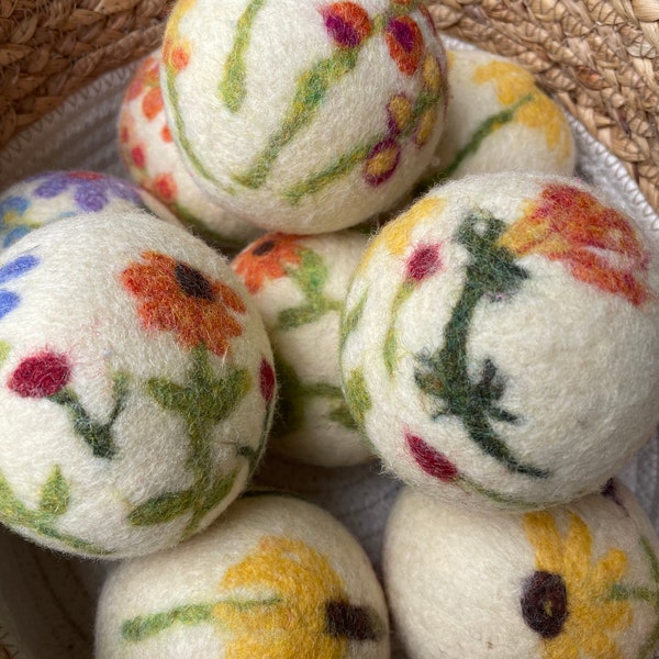 Wildflower Bouquet Felted Wool Dryer Ball: Natural Laundry Softener