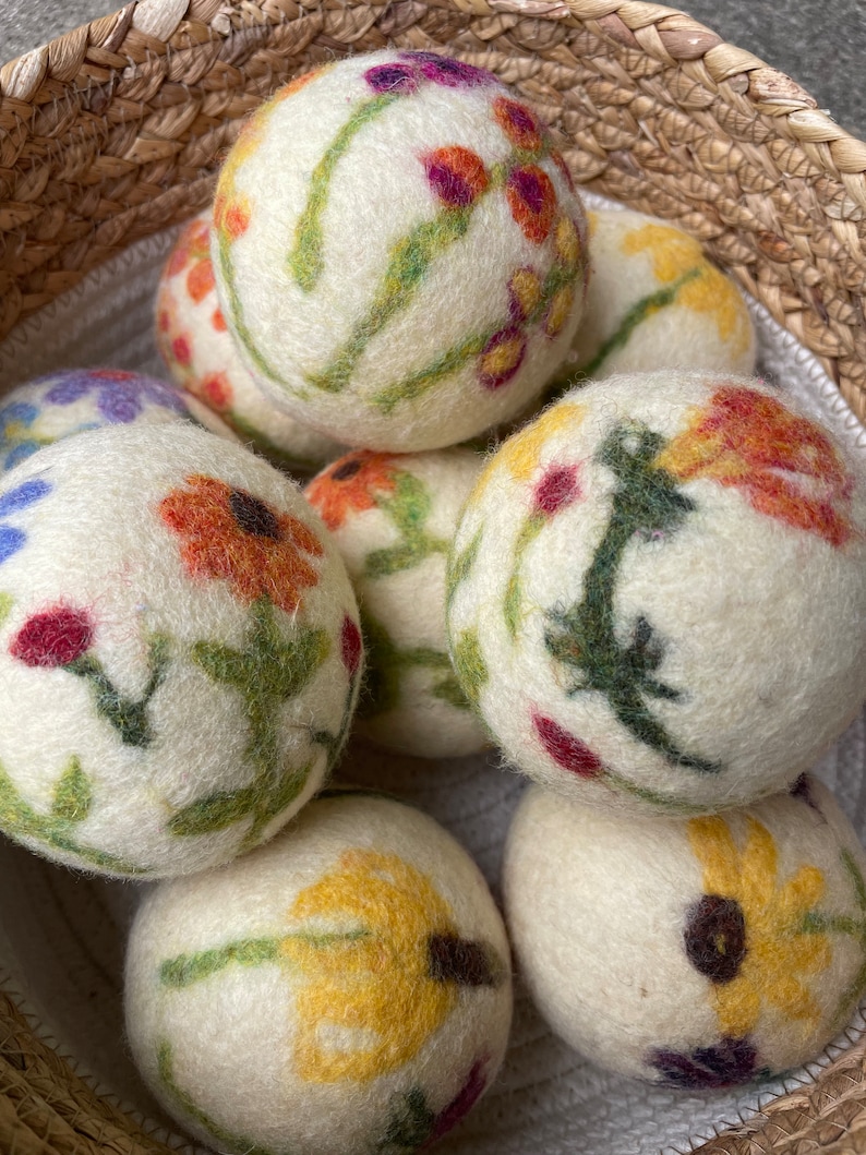 Wildflower Bouquet Felted Wool Dryer Ball, Floral Decor, Botanical Art, Custom Dryer Ball image 1