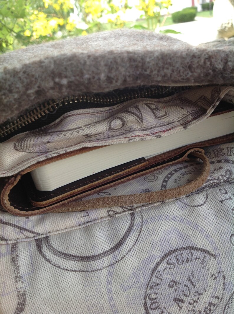 Steely Gray and Garnet Recycled Silk and Felted Wool Cross Body Messenger Bag handmade in USA