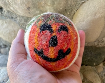 Pumpkin Jack O Lantern Felted Wool Dryer Ball, Eco Dryer Ball Set, Natural Laundry, Halloween Decor and Toy