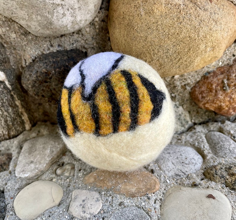 Bee Honeybee Bumblebee Felted Wool Dryer Ball, Farm Toy, Insect Decor, Dryer Ball Set image 5