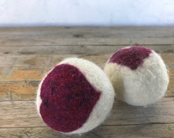 Raspberry Red Heart Felted Wool Dryer Balls, Heart Toy or Decoration, Valentines Day Decor