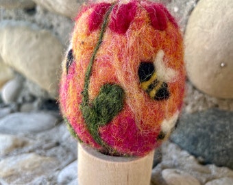 Needle Felted Wool Easter Egg, Zinnia and Bees