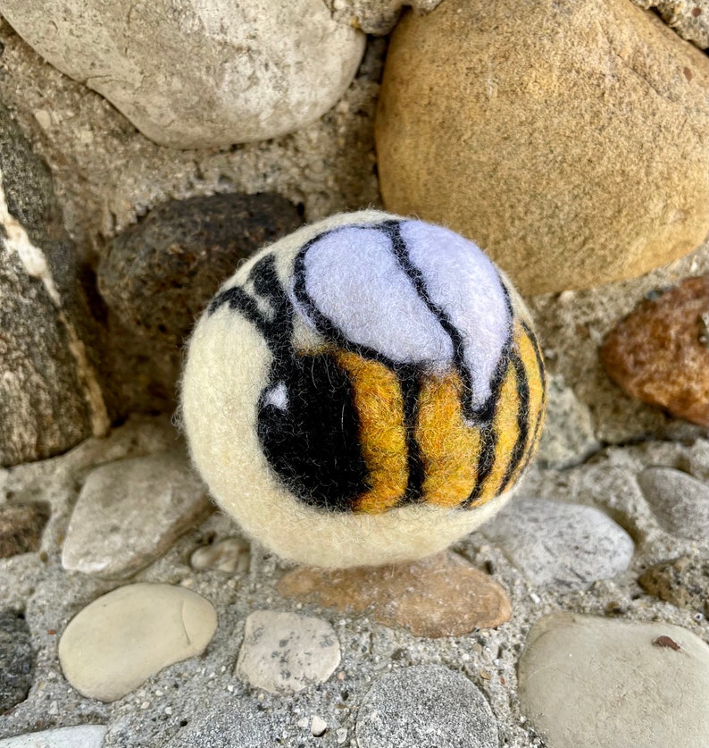 Bee Honeybee Bumblebee Felted Wool Dryer Ball, Farm Toy, Insect Decor, Dryer Ball Set image 3