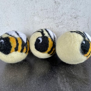 Bee Honeybee Bumblebee Felted Wool Dryer Ball, Farm Toy, Insect Decor, Dryer Ball Set image 8