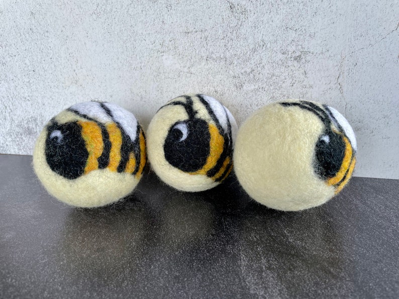 Bee Honeybee Bumblebee Felted Wool Dryer Ball, Farm Toy, Insect Decor, Dryer Ball Set image 8
