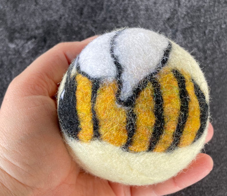 Bee Honeybee Bumblebee Felted Wool Dryer Ball, Farm Toy, Insect Decor, Dryer Ball Set image 2