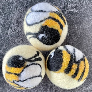 Bee Honeybee Bumblebee Felted Wool Dryer Ball, Farm Toy, Insect Decor, Dryer Ball Set image 1