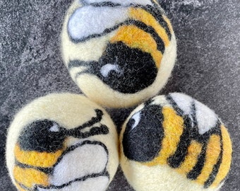 Bee Honeybee Bumblebee Felted Wool Dryer Ball, Farm Toy, Insect Decor, Dryer Ball Set