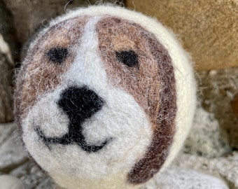 Hound Dog or Beagle Felted Wool Dryer Ball, Dog and Puppy Decor, Eco Dryer Ball Set, Natural Laundry, Dog Toy Custom Pet Gift