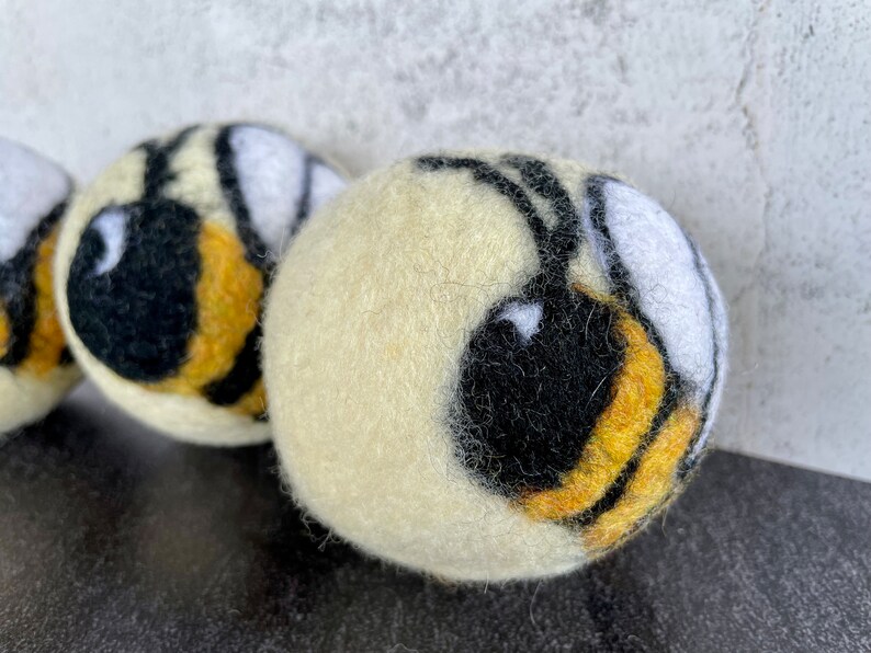 Bee Honeybee Bumblebee Felted Wool Dryer Ball, Farm Toy, Insect Decor, Dryer Ball Set image 7