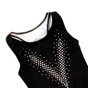 Sleek Black Gymnastics Leotard with Silver Hologram Sequins