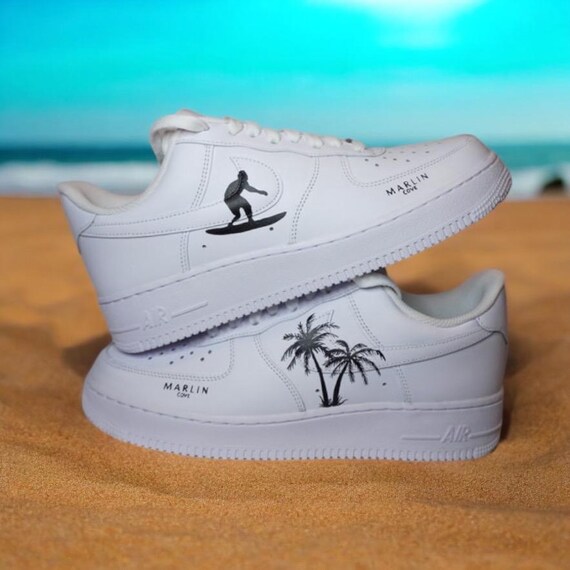 Nike Air Force 1 07 Low x Marlin Cove Sneaker Shoe Design Surf White Handmade Size 42.5