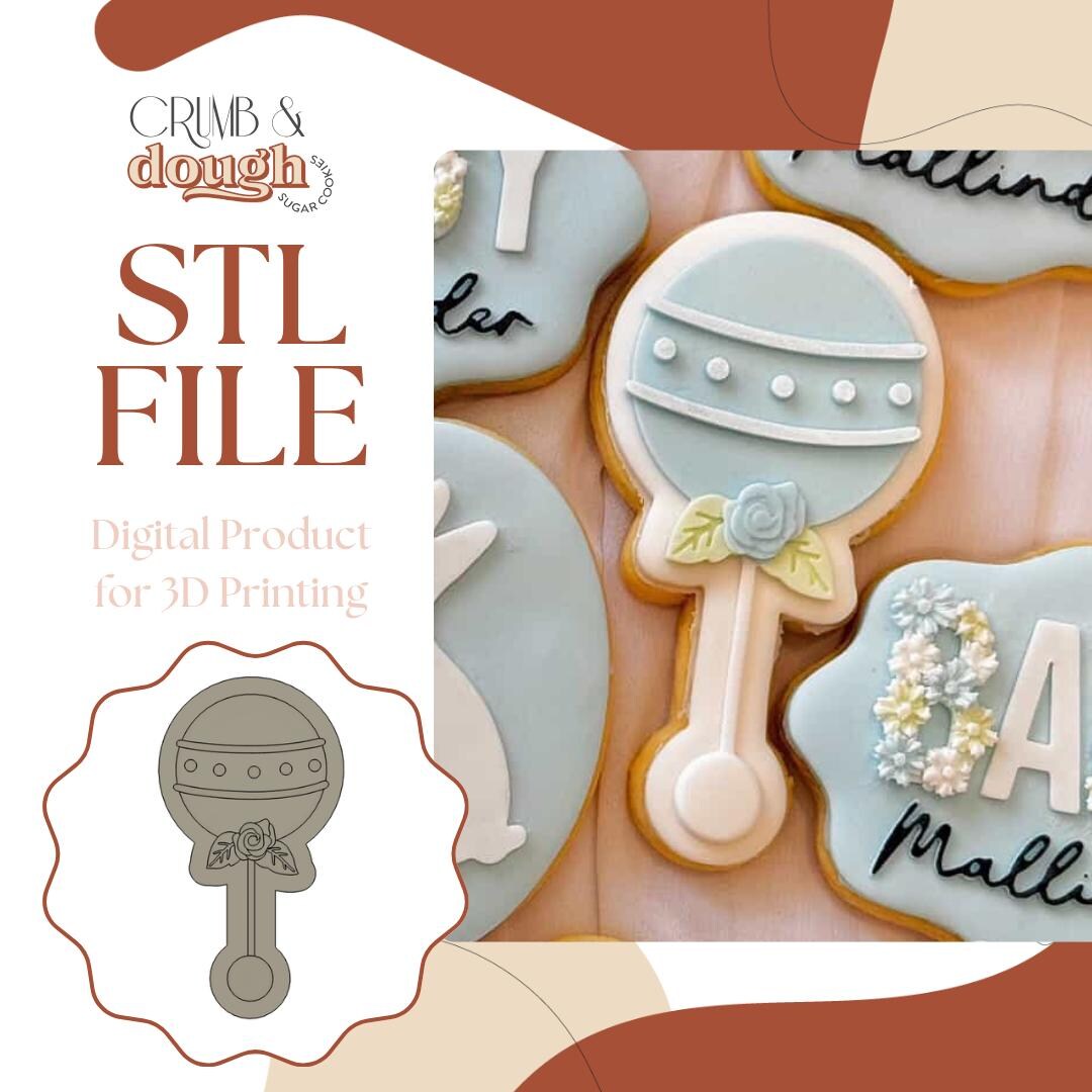 Baby Rattle With Rose Cookie Stamp & Cutter STL File - Etsy