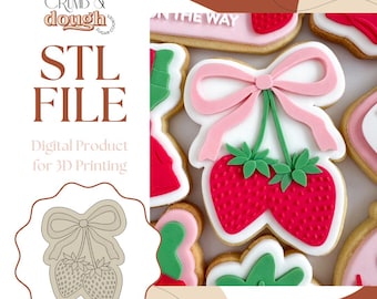 Archivo STL de sello y cortador de galletas de fresas con lazo