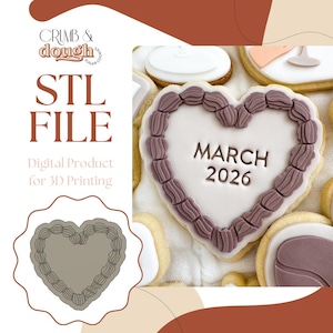 Lambeth Retro Heart Cake Top Cookie Stamp & Cutter STL File
