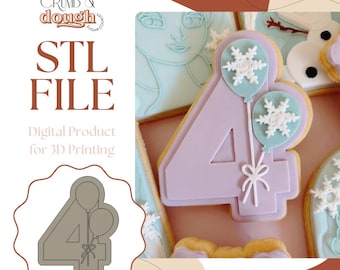 Number 4 with Balloons Cookie Stamp & Cutter STL File