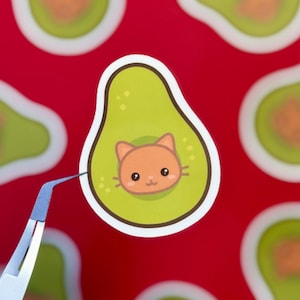 Cute Cat Sticker, Avocado Sticker, Kawaii Sticker, Laptop Stickers, Waterproof, Dishwasher Safe, Vinyl Stickers