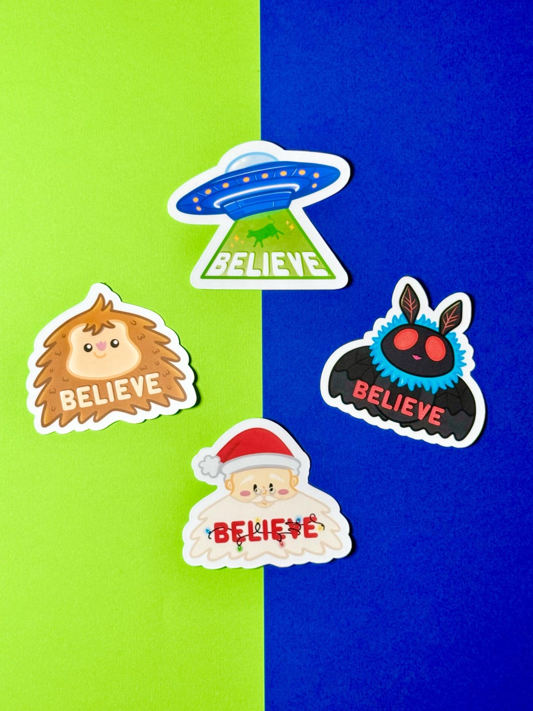 Believe Sticker Set, Mothman Sticker, Bigfoot Sticker, Santa Claus ...